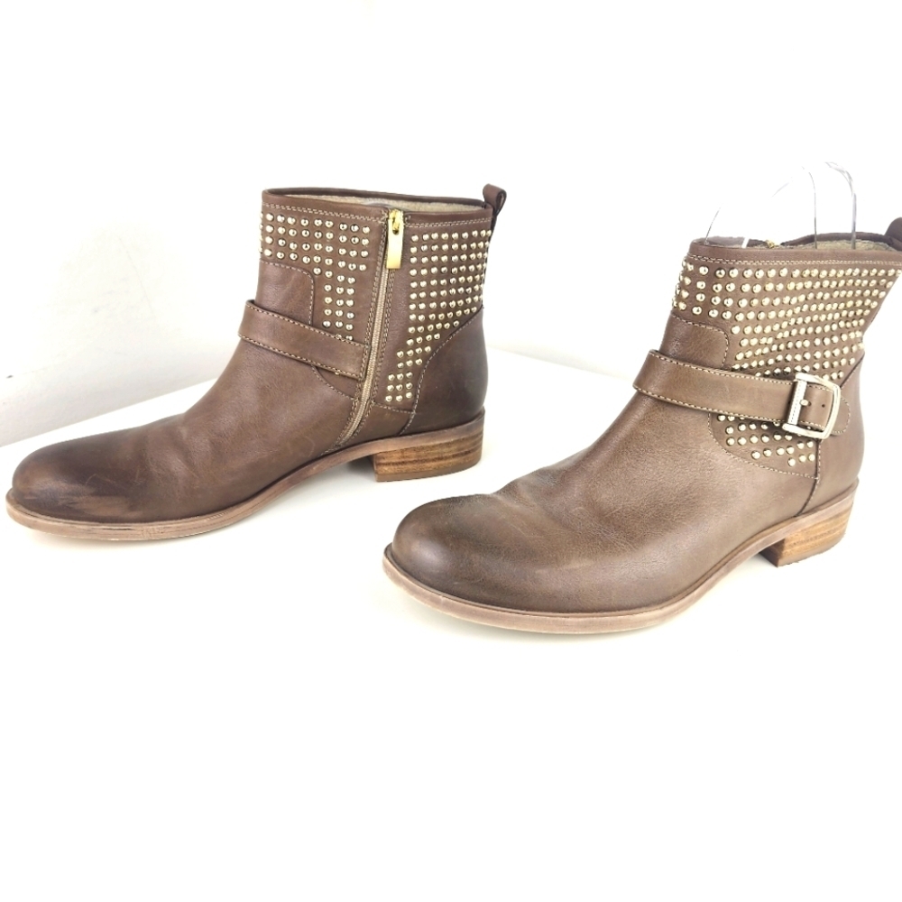 Bruno Premi Brown Studded Biker Boots Leather Size 7.5 or 38
